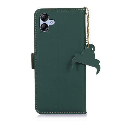 For Samsung Galaxy A04e Genuine Leather Magnetic RFID Leather Phone Case(Green) by buy2fix