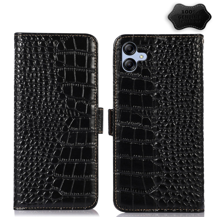 For Samsung Galaxy A04e Crocodile Top Layer Cowhide Leather Phone Case(Black) by buy2fix