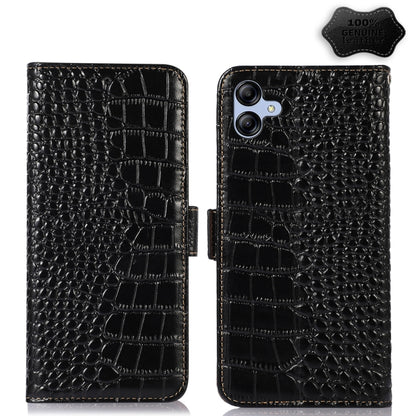 For Samsung Galaxy A04e Crocodile Top Layer Cowhide Leather Phone Case(Black) by buy2fix