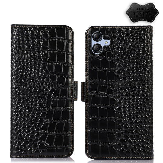 For Samsung Galaxy A04e Crocodile Top Layer Cowhide Leather Phone Case(Black)