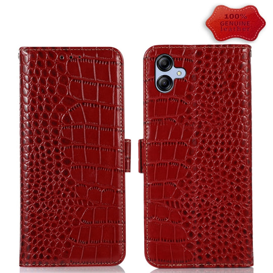 For Samsung Galaxy A04e Crocodile Top Layer Cowhide Leather Phone Case(Red)