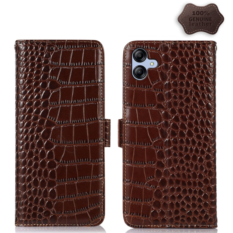 For Samsung Galaxy A04e Crocodile Top Layer Cowhide Leather Phone Case(Brown) by buy2fix