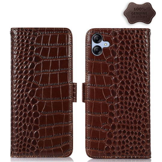 For Samsung Galaxy A04e Crocodile Top Layer Cowhide Leather Phone Case(Brown)