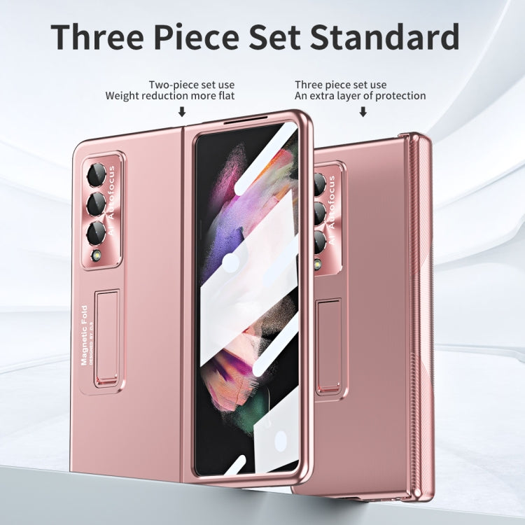 For Samsung Galaxy Z Fold3 5G Electroplating Corrugated Hinge Folding Phone Case(Rose Gold) by buy2fix