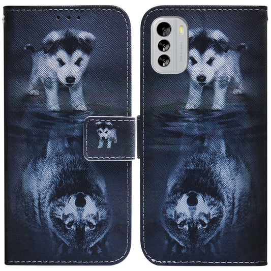 For Nokia G60 Coloured Drawing Flip Leather Phone Case(Wolf and Dog) - Nokia Cases by buy2fix | Online Shopping UK | buy2fix