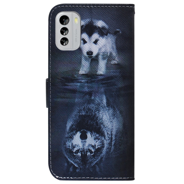 For Nokia G60 Coloured Drawing Flip Leather Phone Case(Wolf and Dog) - Nokia Cases by buy2fix | Online Shopping UK | buy2fix
