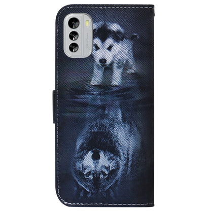 For Nokia G60 Coloured Drawing Flip Leather Phone Case(Wolf and Dog) - Nokia Cases by buy2fix | Online Shopping UK | buy2fix