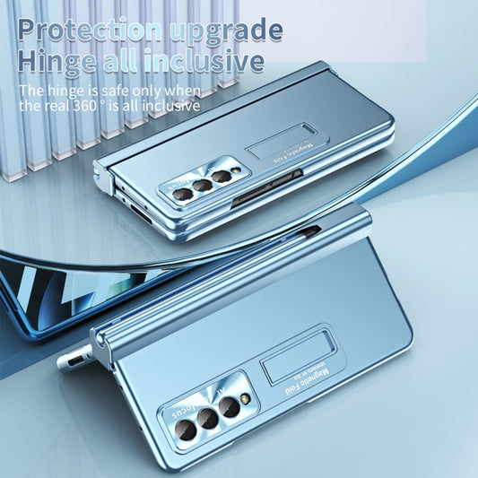 For Samsung Galaxy Z Fold3 5G Electroplating Corrugated Hinge Folding Phone Case with Pen Slot(Blue) by buy2fix