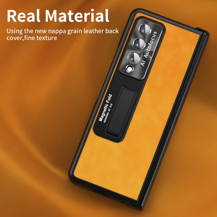 For Samsung Galaxy Z Fold3 5G Napa Texture All-inclusive Phone Case(Yellow) by buy2fix
