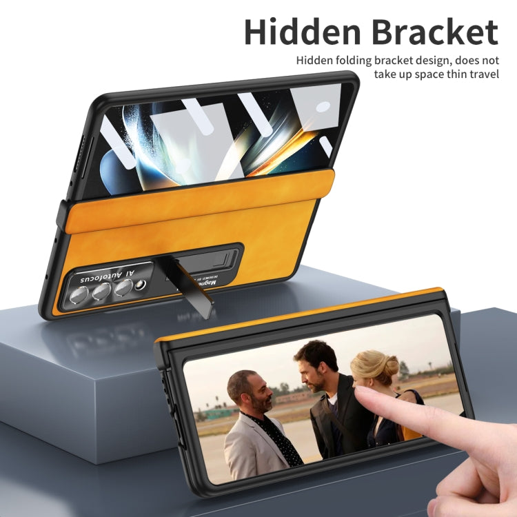 For Samsung Galaxy Z Fold3 5G Napa Texture All-inclusive Phone Case(Yellow) by buy2fix