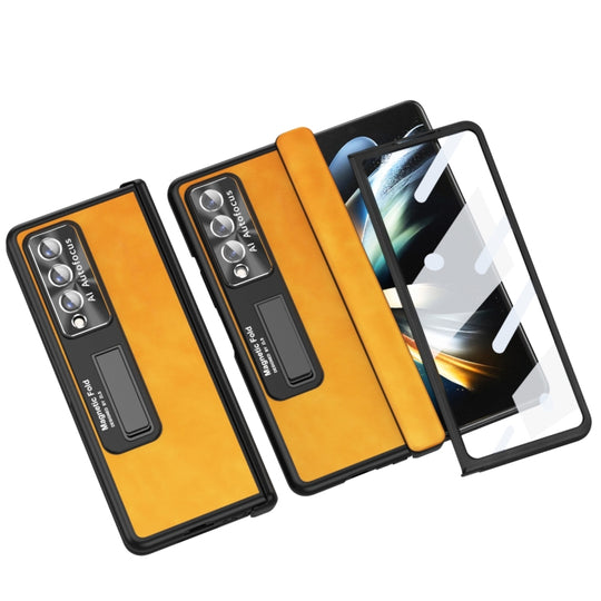 For Samsung Galaxy Z Fold4 Napa Texture All-inclusive Phone Case(Yellow)