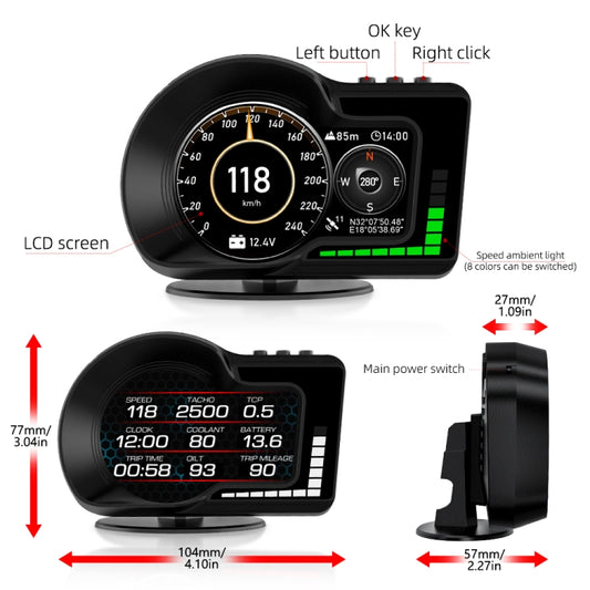 F15 Car High-definition LCD Instrument OBD+GPS HUD Head-up Display - Head Up Display System by buy2fix | Online Shopping UK | buy2fix