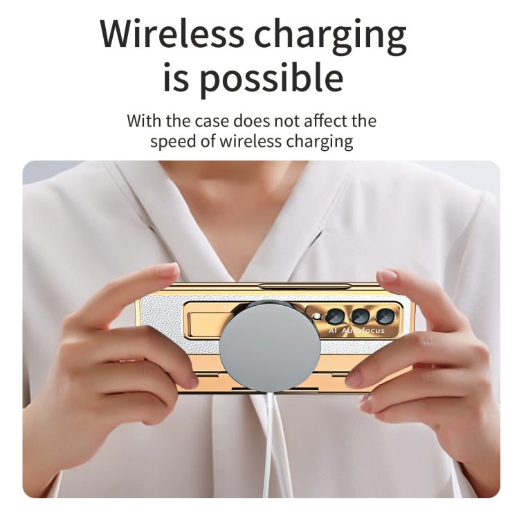 For Samsung Galaxy Z Fold3 5G Integrated Full Coverage Phone Case with Hinge(Gold+White) by buy2fix