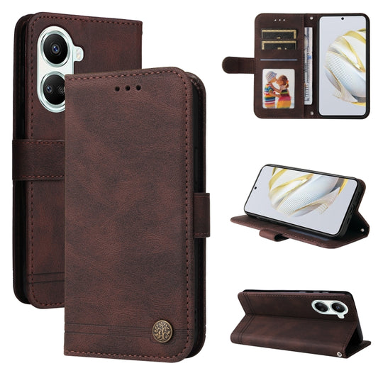 For Huawei nova 10 SE Skin Feel Life Tree Metal Button Leather Phone Case(Brown) - Huawei Cases by buy2fix | Online Shopping UK | buy2fix