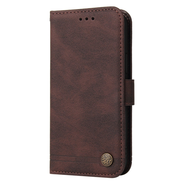 For OPPO A58 5G Skin Feel Life Tree Metal Button Leather Phone Case(Brown) by buy2fix