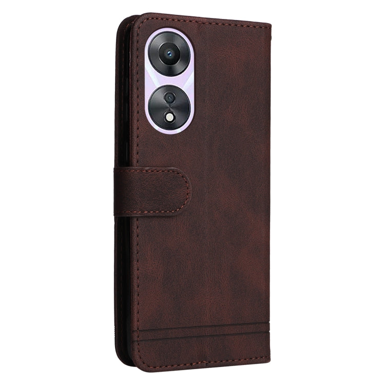 For OPPO A58 5G Skin Feel Life Tree Metal Button Leather Phone Case(Brown) by buy2fix