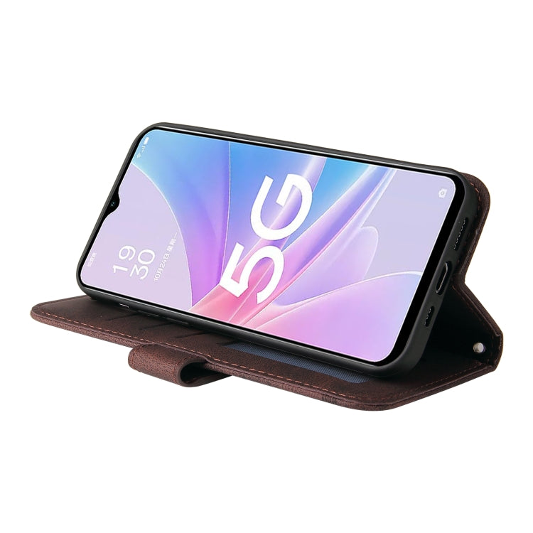 For OPPO A58 5G Skin Feel Life Tree Metal Button Leather Phone Case(Brown) by buy2fix