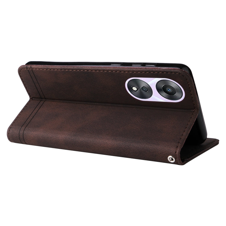 For OPPO A58 5G Skin Feel Life Tree Metal Button Leather Phone Case(Brown) by buy2fix