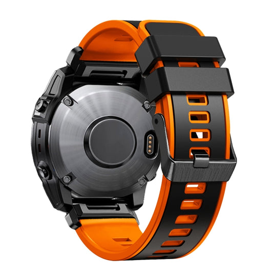 For Garmin Fenix 7X 26mm Plain Weave Two-Color Quick Release Silicone Watch Band(Black Orange) - Watch Bands by buy2fix | Online Shopping UK | buy2fix