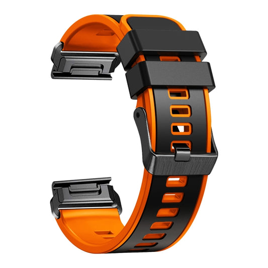 For Garmin Fenix 7X 26mm Plain Weave Two-Color Quick Release Silicone Watch Band(Black Orange) - Watch Bands by buy2fix | Online Shopping UK | buy2fix