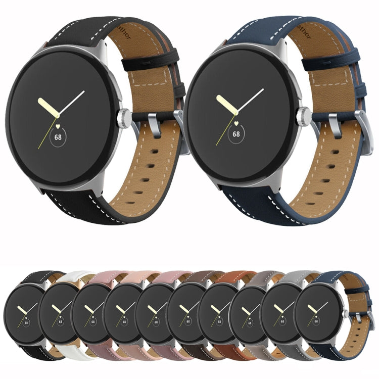 For Google Pixel Watch Pointed Tail Stitching Genuine Leather Watch Band(Blue) - Watch Bands by buy2fix | Online Shopping UK | buy2fix