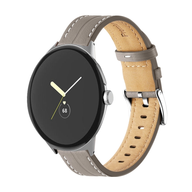 For Google Pixel Watch Grooved Genuine Leather Watch Band(Dark Grey) - Watch Bands by buy2fix | Online Shopping UK | buy2fix