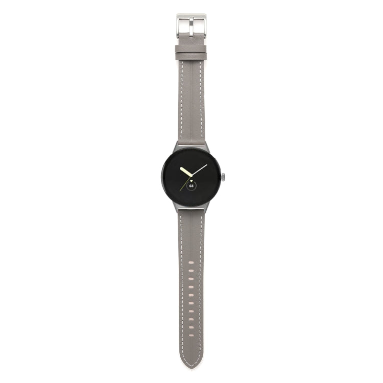 For Google Pixel Watch Grooved Genuine Leather Watch Band(Dark Grey) - Watch Bands by buy2fix | Online Shopping UK | buy2fix