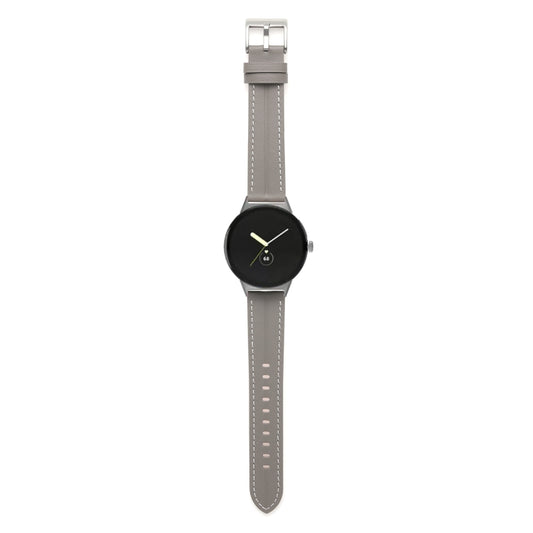 For Google Pixel Watch Grooved Genuine Leather Watch Band(Dark Grey) - Watch Bands by buy2fix | Online Shopping UK | buy2fix