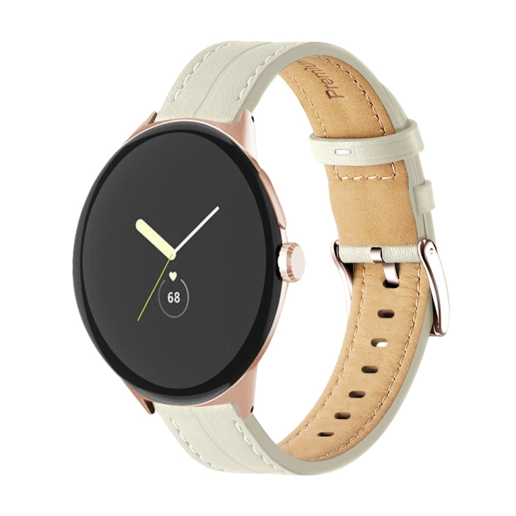 For Google Pixel Watch Grooved Genuine Leather Watch Band(White) - Watch Bands by buy2fix | Online Shopping UK | buy2fix