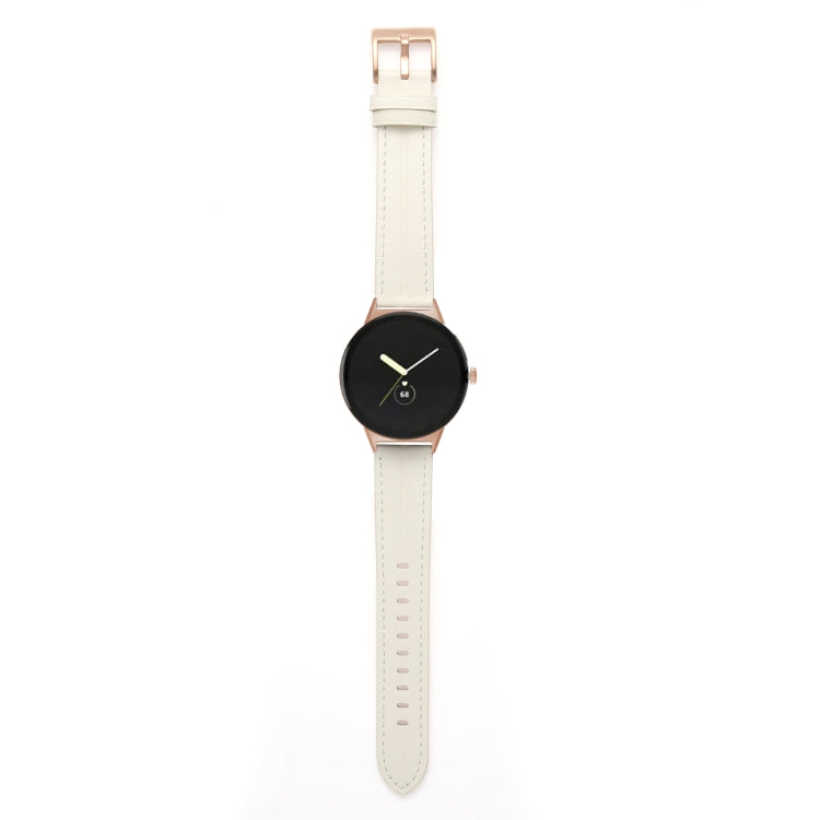 For Google Pixel Watch Grooved Genuine Leather Watch Band(White) - Watch Bands by buy2fix | Online Shopping UK | buy2fix