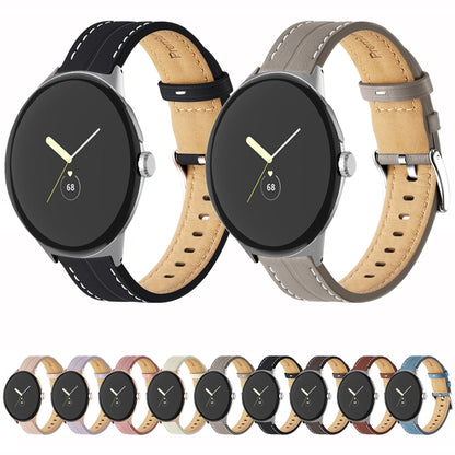 For Google Pixel Watch Grooved Genuine Leather Watch Band(White) - Watch Bands by buy2fix | Online Shopping UK | buy2fix