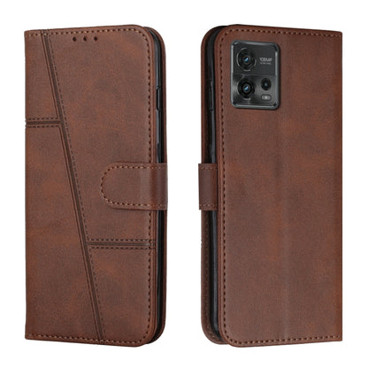 For Motorola Moto G72 Stitching Calf Texture Buckle Leather Phone Case(Brown) - Motorola Cases by buy2fix | Online Shopping UK | buy2fix