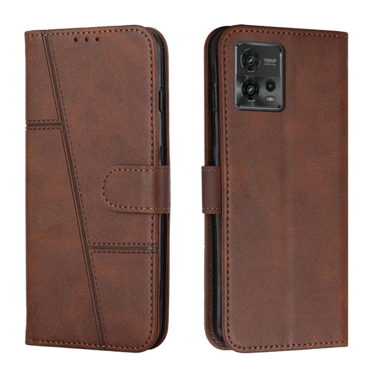 For Motorola Moto G72 Stitching Calf Texture Buckle Leather Phone Case(Brown)