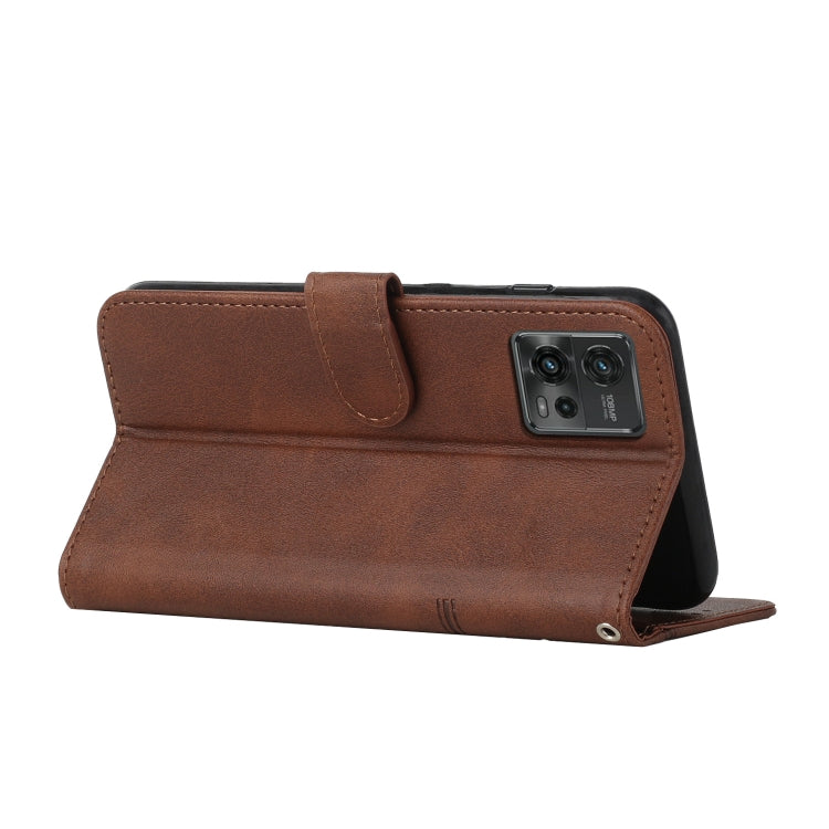 For Motorola Moto G72 Stitching Calf Texture Buckle Leather Phone Case(Brown) - Motorola Cases by buy2fix | Online Shopping UK | buy2fix