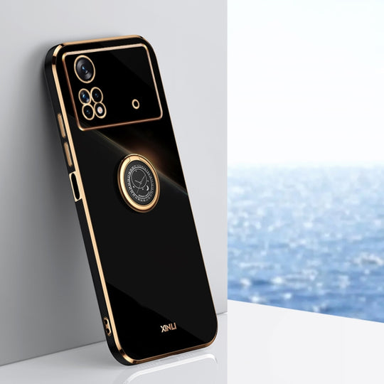 For Xiaomi Poco X4 Pro 5G XINLI Straight Edge 6D Electroplate TPU Phone Case with Ring Holder(Black)