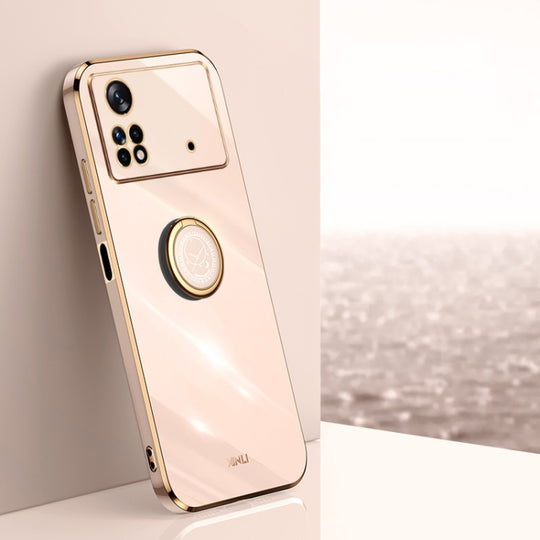 Pour Xiaomi Poco X4 Pro 5G XINLI Étui de téléphone en TPU à bord droit 6D avec support de bague (rose)