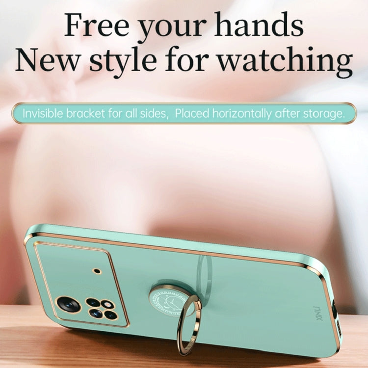 For Xiaomi Poco X4 Pro 5G XINLI Straight Edge 6D Electroplate TPU Phone Case with Ring Holder(White) by XINLI