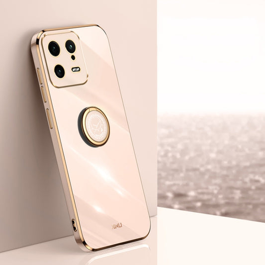 For Xiaomi 13 XINLI Straight Edge 6D Electroplate TPU Phone Case with Ring Holder(Pink) - Xiaomi Cases by buy2fix | Online Shopping UK | buy2fix