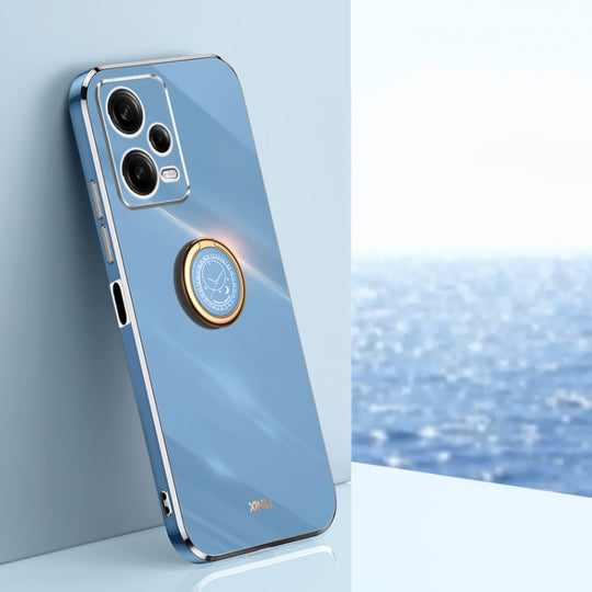 Pour Xiaomi Redmi Note 12 Pro 5G Chine XINLI Étui de téléphone en TPU à bord droit 6D avec support de bague (bleu céleste)