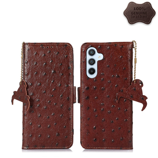 For Samsung Galaxy A34 5G Ostrich Pattern Genuine Leather RFID Phone Case(Coffee)