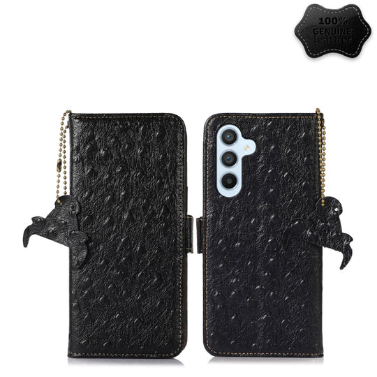 For Samsung Galaxy A34 5G Ostrich Pattern Genuine Leather RFID Phone Case(Black)