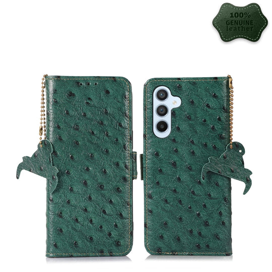 For Samsung Galaxy A34 5G Ostrich Pattern Genuine Leather RFID Phone Case(Green)