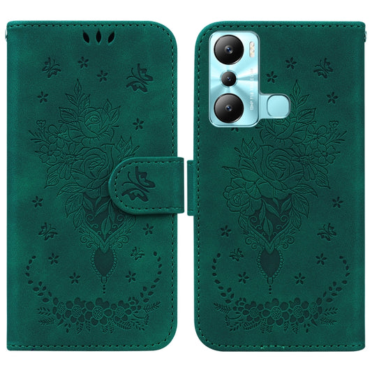For Infinix Hot 20i Butterfly Rose Embossed Leather Phone Case(Green) - Infinix Cases by buy2fix | Online Shopping UK | buy2fix