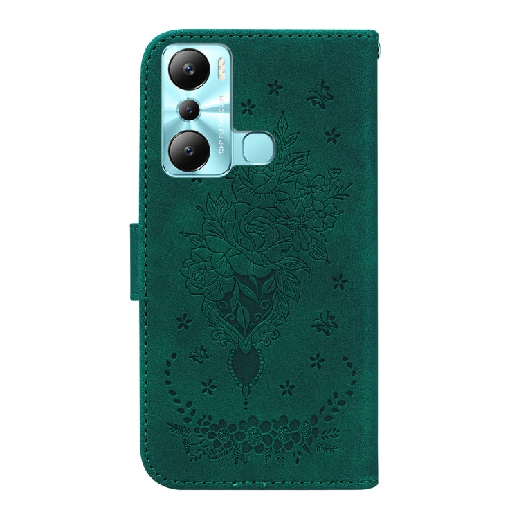 For Infinix Hot 20i Butterfly Rose Embossed Leather Phone Case(Green) - Infinix Cases by buy2fix | Online Shopping UK | buy2fix