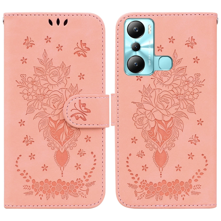 For Infinix Hot 20i Butterfly Rose Embossed Leather Phone Case(Pink) - Infinix Cases by buy2fix | Online Shopping UK | buy2fix