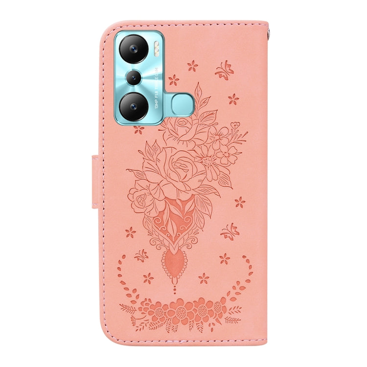 For Infinix Hot 20i Butterfly Rose Embossed Leather Phone Case(Pink) - Infinix Cases by buy2fix | Online Shopping UK | buy2fix