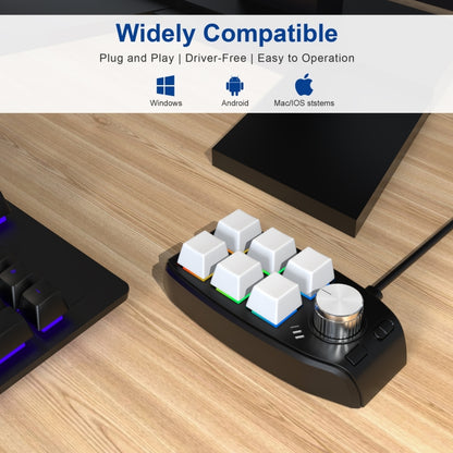 USB Wired RGB Custom Mechanical Keyboard 6 Keys 1 Knob Programming Gaming Keypad(White) by buy2fix