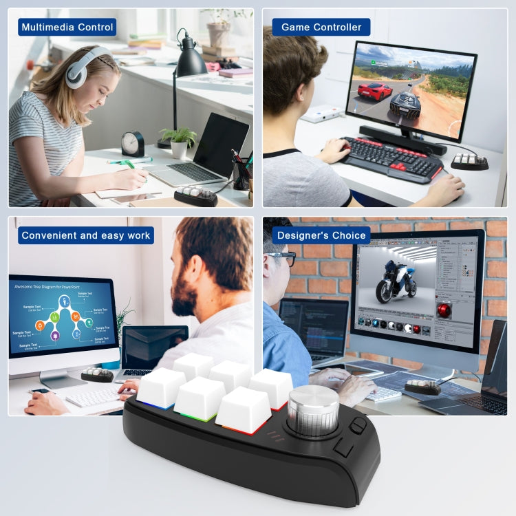 Bluetooth Wireless RGB Custom Mechanical Keyboard 6 Keys 1 Knob Programming Gaming Keypad(White) by buy2fix