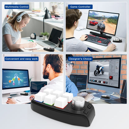 Bluetooth Wireless RGB Custom Mechanical Keyboard 6 Keys 1 Knob Programming Gaming Keypad(White) by buy2fix