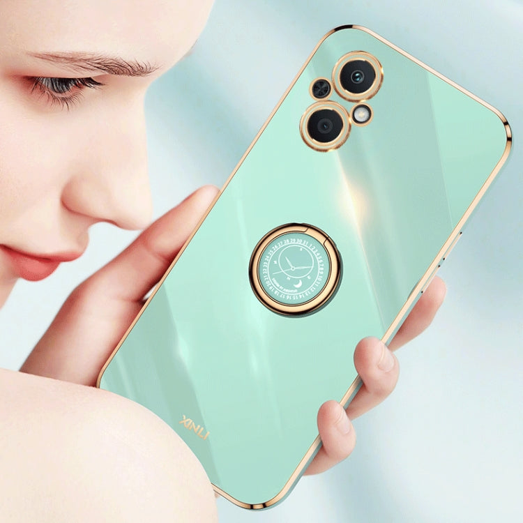 For OPPO A96 XINLI Straight Edge 6D Electroplate TPU Phone Case with Ring Holder(Celestial Blue) - OPPO Cases by buy2fix | Online Shopping UK | buy2fix